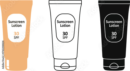 Sunscreen lotion spf protection summer skin care vector set art