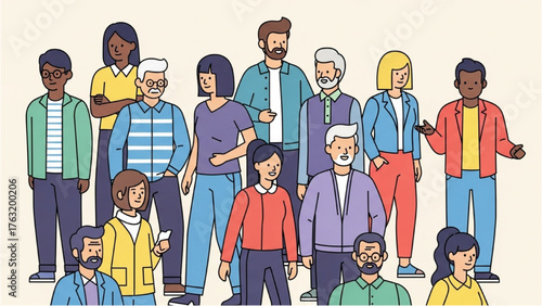 Large group of smiling and diverse individuals showcasing unity, teamwork, and social interaction