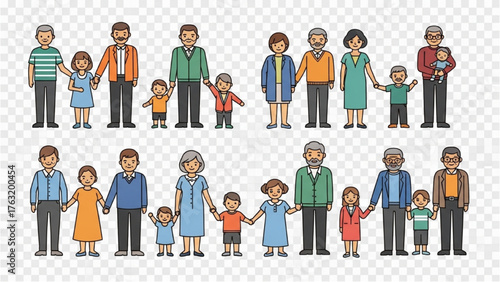 Diverse Families Illustration Parents, Children, Grandparents