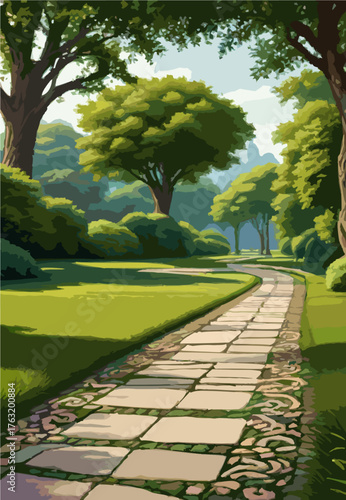 Garden walkway surrounded by tall plants