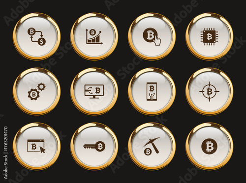 bitcoin gold rimmed gold rimmed vector icons. bitcoin cryptocurrency icon set for web, mobile apps, ui design and print