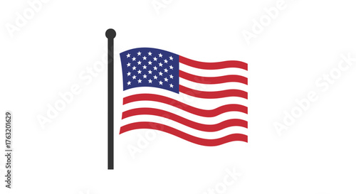 Waving united states of america flag displayed proudly on a pole with stars and stripes symbolizing patriotism and freedom isolated on white background