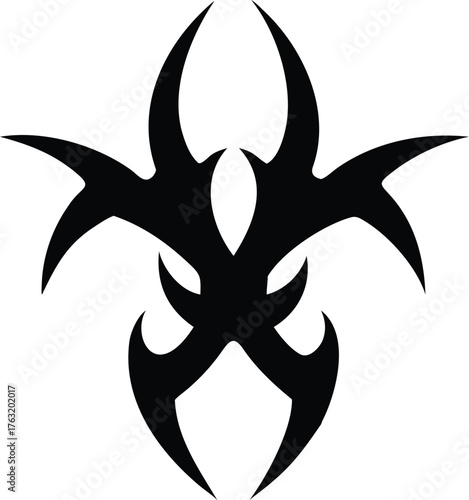 Intricate gothic black tribal tattoo design, dark abstract symmetrical design, complex mystical symbol, ornamental dark pattern, mysterious esoteric sigil, monochrome occult symbol
