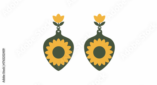 Artistic sunflower dangle earrings with floral accents perfect for summer fashion and gift giving isolated on white background