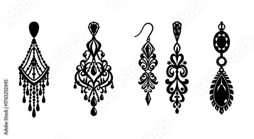 Ornate vintage earrings collection ornate dangle earrings antique jewelry designs elegant accessories formal occasion gems pearls diamonds accents isolated on white background