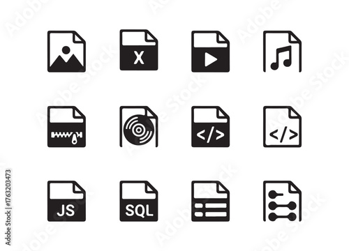 Collection of file format icons, a diverse symbol of file extensions, Vector illustration

