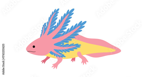 Vibrant rainbow axolotl cute amphibian creature realistic cute animal cartoon design colorful pet illustration isolated on white background