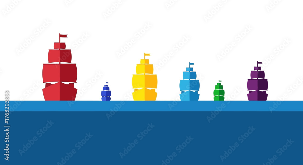 Fototapeta premium Colorful stacked objects artfully arranged on a blue surface against a displaying creativity and design isolated on white background