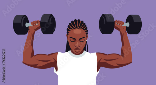 Determined Woman Lifting Dumbbells for Strength Training.