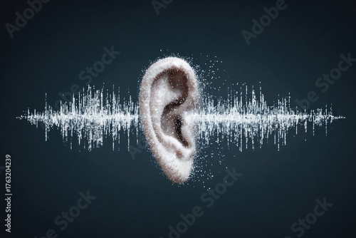 Human ear receiving sound wave data and information