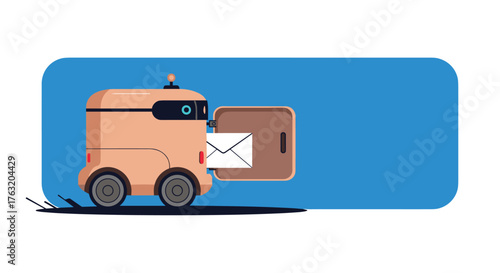 Autonomous delivery robot sending a letter from its compartment.