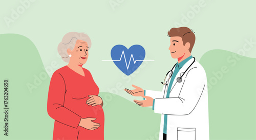 Doctor Discussing Heart Health with Elderly Pregnant Woman.