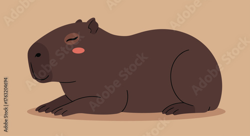 Cute Capybara Resting Peacefully on a Simple Background.