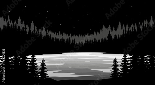 Serene forest lake at dusk with reflecting trees and moody sky serenity isolated on white background