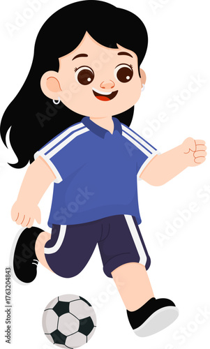 Cartoon Girl Playing Soccer