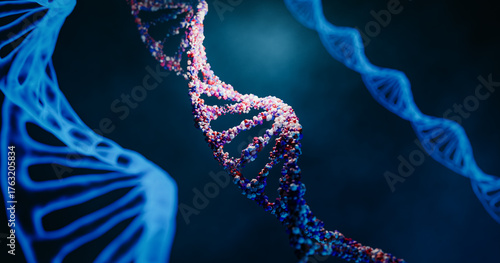 Digital DNA Double Helix Particle Structure - 3d rendering