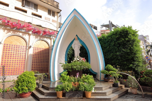 Tan Dinh Catholic Church (Nha Tho Giao Xu Tan Dinh), a pink Catholic church in District 1, Ho Chi Minh City, Vietnam