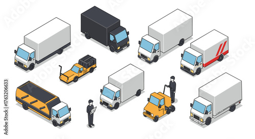Isometric delivery trucks and cargo vehicles collection