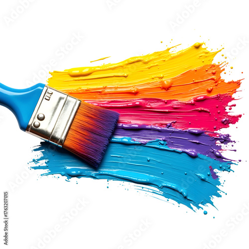 Vibrant brushstroke of colorful paint isolated on transparent background, showcasing a spectrum of hues and textures, perfect for artistic expression