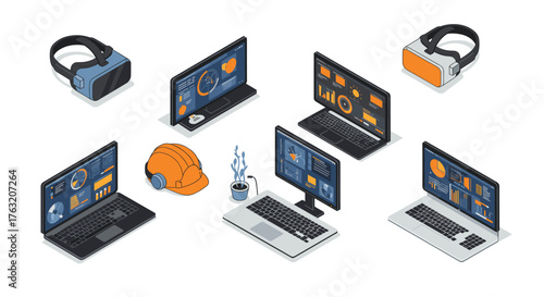 Isometric technology devices and virtual reality headsets for data analysis