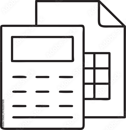 The image depicts a flat design vector calculator icon set suitable for mobile or web technology illustration on a computer screen or device display