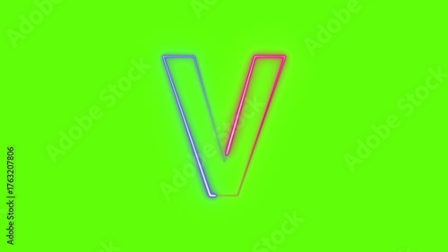 alphabet capital V neon light with background greenscreen