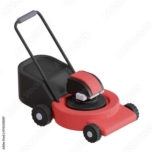 3d red lawn mower