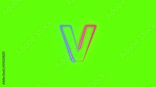 alphabet v neon light with background greenscreen