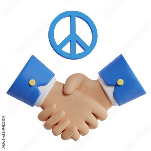 3d peace and handshake