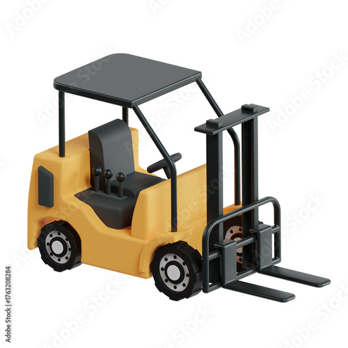 3d yellow industrial forklift truck