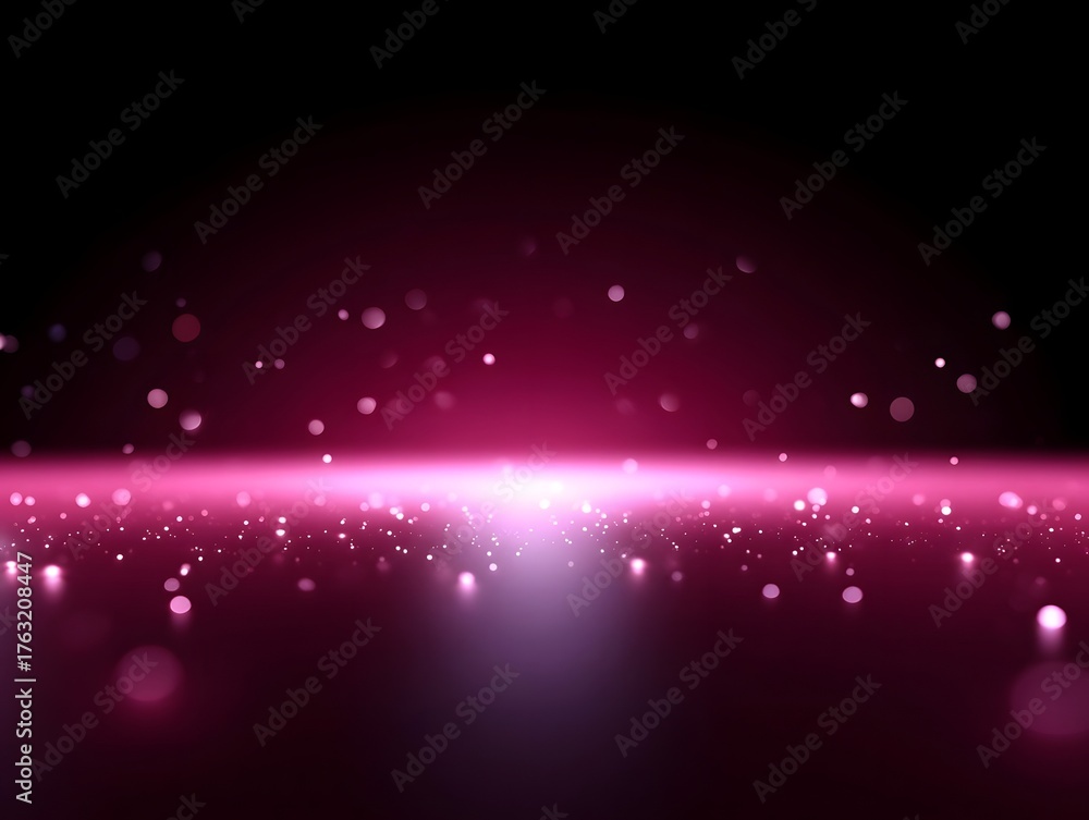 Obraz premium Abstract glowing pink and purple bokeh lights and shimmering particles on a dark gradient background.