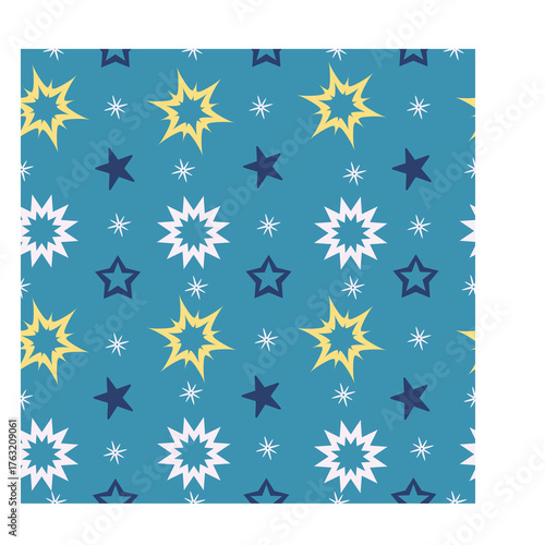 Wallpaper Mural Seamless Pattern of Various Star Shapes and Sparkle Accents on a Teal Blue Background Repeating Texture Torontodigital.ca