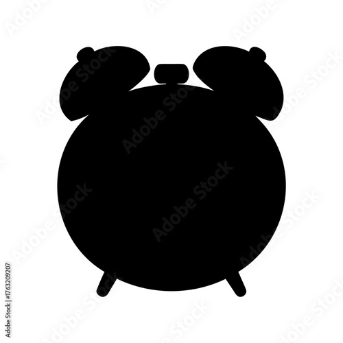 Black silhouette of a classic alarm clock isolated on white background