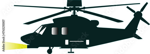 Black silhouette of a military troop transport helicopter