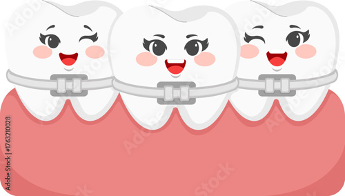 Cartoon Teeth with Braces Illustration