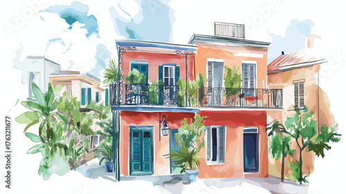 New Orleans . New Orleans  hand drawn watercolor illustration
