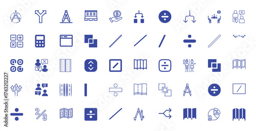 Collection of Blue Icons: Math, Business, and Design Elements