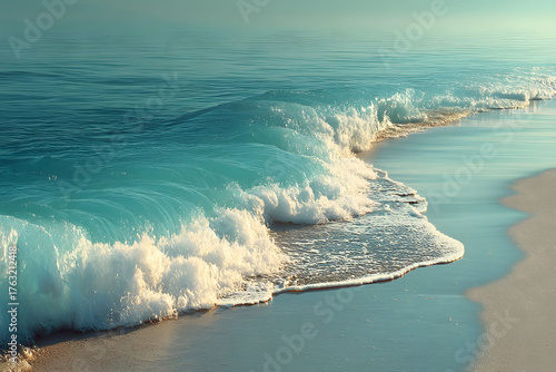 Tranquil Ocean Waves Gently Crashing on a Serene Sandy Beach at Sunrise