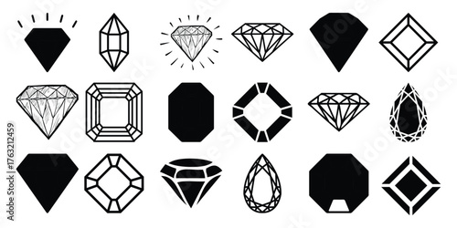 Collection of Diamond Icons and Silhouettes in Various Cuts
