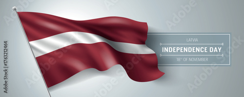 Latvia happy independence day greeting card, banner vector illustration