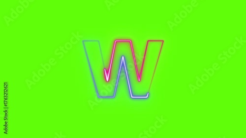 alphabet w neon light with background greenscreen