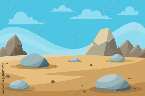 A rugged cartoon scene of a tundra plain with rocks vector illustration