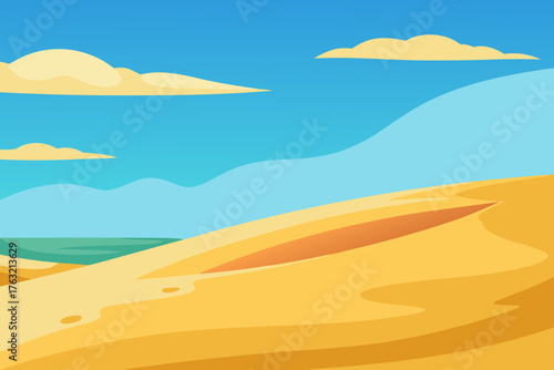 A cartoon illustration of a windy beach with dunes vector illustration
