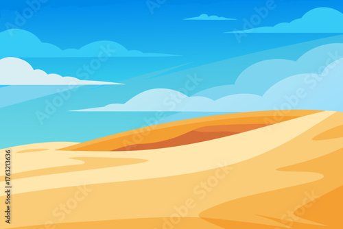 A simple cartoon of a windy beach with dunes vector illustration