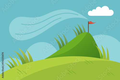 A simple cartoon of a windy hill with tall grass vector illustration