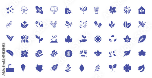 Collection of Nature and Eco-Friendly Icons in Blue