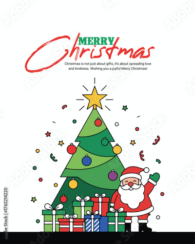 Merry Christmas Vector Design – Elegant Holiday Illustration with Golden Decor, Tree and Snowflakes
