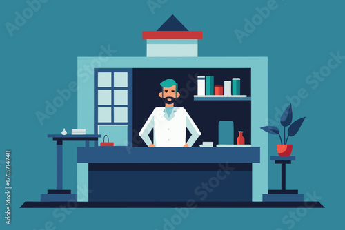 A cartoon illustration of a doctor's clinic vector illustration