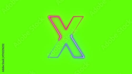 alphabet capital X neon light with background greenscreen