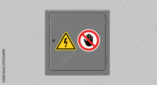 Electrical safety warning sign with caution and no touching symbols  